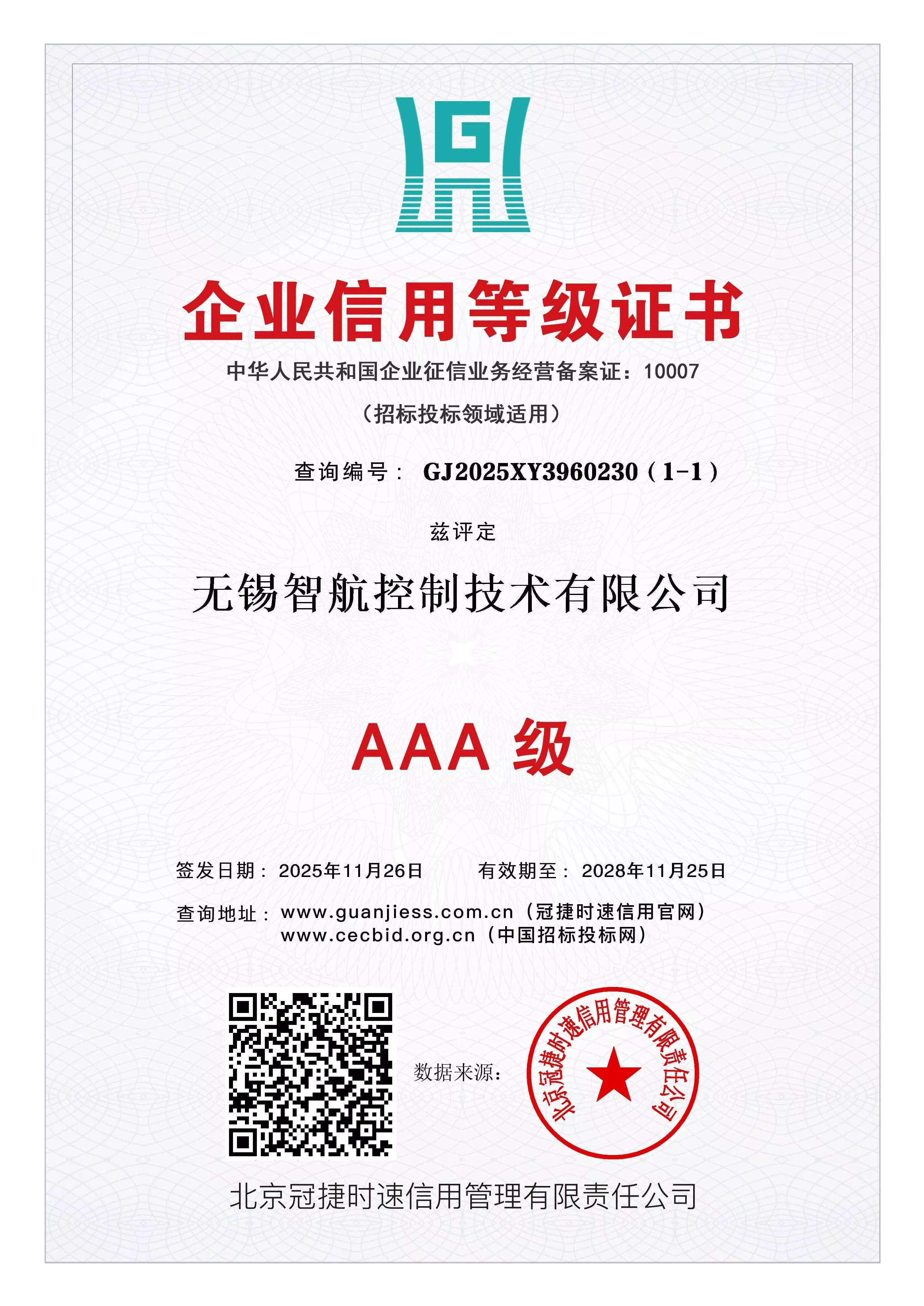 3A信用等级证书